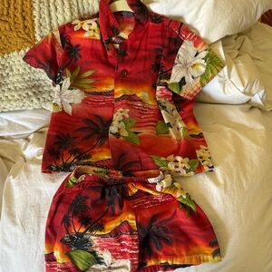Kids Tropical Red Hawaiian Pajama Set